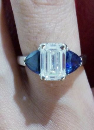 Solitaire 2.  51Ct EMERALD Cut GIA CERT.  Diamond Ring White Gold w/Rare Sapphires 3