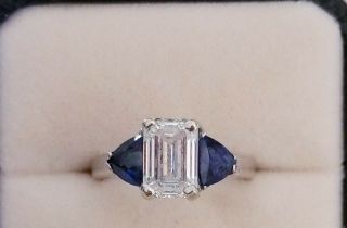Solitaire 2.  51Ct EMERALD Cut GIA CERT.  Diamond Ring White Gold w/Rare Sapphires 4