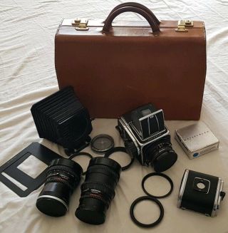 Vintage Hasselblad 500 C/m Film Camera,  80,  60,  150 Mm Zeiss 3 Lens Kit,  Outfit,  Case