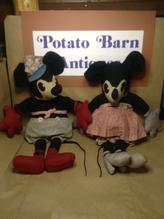 Vintage Mickey & Minnie Mouse Dolls 24 " Tall 1930 