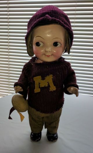 Vintage Buddy Lee Doll,  Football Player or Fan,  M on sweater front,  7 on back 5