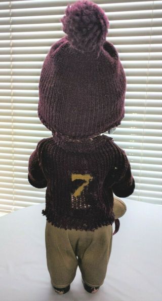 Vintage Buddy Lee Doll,  Football Player or Fan,  M on sweater front,  7 on back 8