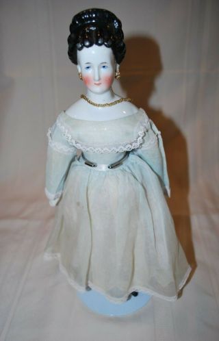 Antique China Doll Unusual Hairstyle Pierced Ears Antique Jewelry 12 1/2 " Rare