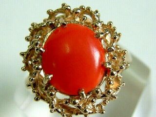 Vintage 1970s 9ct Yellow Gold Large Red Coral And Coral Branch Ring