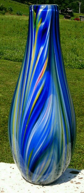 Vintage Large Murano Multicolored Hand Blown Art Glass Vase 16 " High