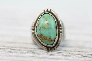 Harvey Era Indian American West Turquoise Sterling Silver Ring Mens Big Bold 11