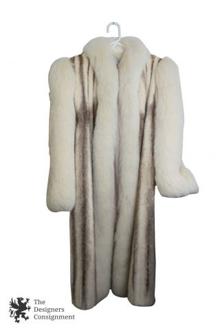 VTG Plush Full Length Cross Mink Coat Ivory Mahogany Fur Swing Jacket Fox Trim 2