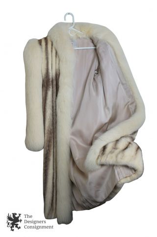 VTG Plush Full Length Cross Mink Coat Ivory Mahogany Fur Swing Jacket Fox Trim 3