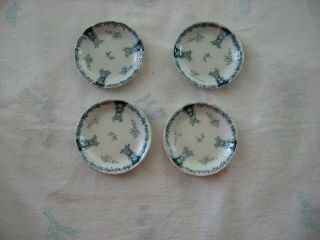 Vintage Set Of 4 Hand Painter Flow Blue Porcelain Butter Pats