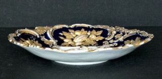 MEISSEN Antique COBALT & GOLD GILT Embossed ROCOCO FRUIT Porcelain BOWL PLATE 3