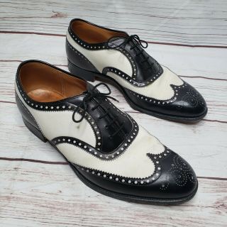 Vintage Alan Mcafee Made In England Black White Wingtip Spectators Shoes 10