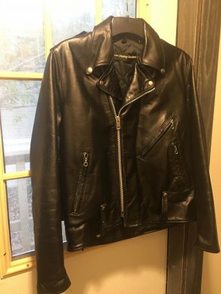 Vintage Amf Harley - Davidson Black Leather Motorcycle Jacket Biker Usa 1970 