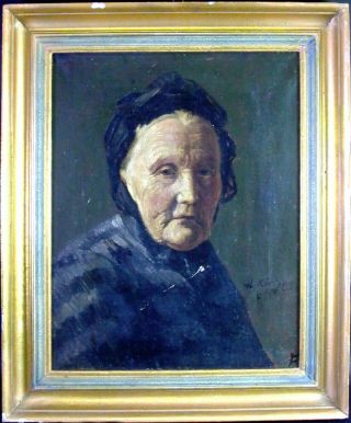Antique Oil Painting On Canvas With Frame " The Granny " Dated 1876
