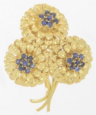 Vintage Tiffany & Co 18k Gold And Sapphire Flower Cluster Brooch Pin