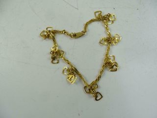 Vintage 18k Solid Yellow Gold Dangling Heart Bracelet Chain 7.  5 Grams 7.  5 " Long