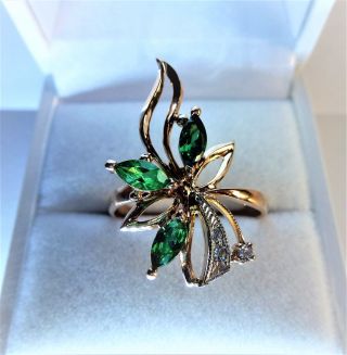 Vintage Soviet Rose Gold Ring 14k 585 Emerald Size 9.  5 Russian Ussr