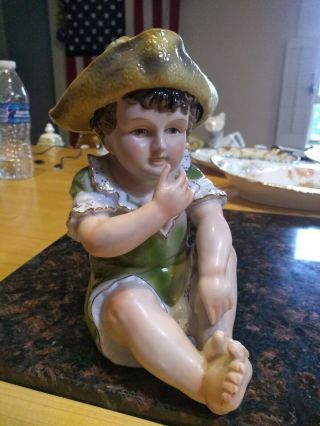 Vintage 7 " Porcelain Bisque Glazed Seated Boy Piano Baby Figurine Nc 6068 A