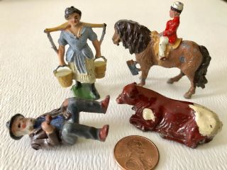 Antique J Hill & Co England Britains Water Maid Cow Jockey On Horse Lead Figures