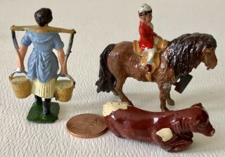 Antique J Hill & Co England Britains Water Maid Cow Jockey on Horse Lead Figures 2