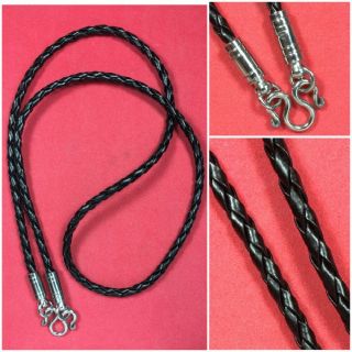 Leather Necklace 24 " Stainless Steel 1 Hook Pendant For Thai Amulet Talisman