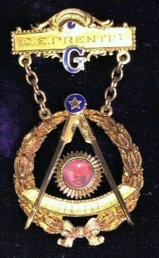 Antique 1916 Masonic Freemason Medal 14k MoonStone Jewel Enameled South Dakota 2