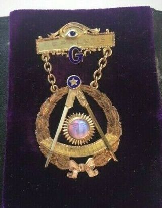 Antique 1916 Masonic Freemason Medal 14k MoonStone Jewel Enameled South Dakota 3
