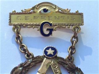 Antique 1916 Masonic Freemason Medal 14k MoonStone Jewel Enameled South Dakota 6