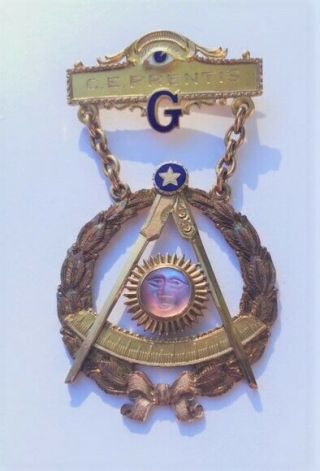 Antique 1916 Masonic Freemason Medal 14k MoonStone Jewel Enameled South Dakota 8