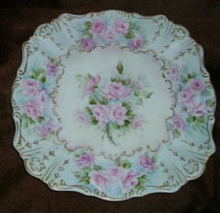Vintage Porcelain Plate Hand Painted Bavaria Germany Floral 9 1/2 "