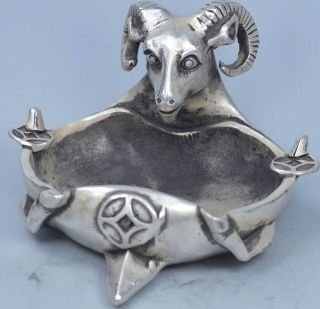 Collectable Miao Silver Carve Ancient Sheep Figurines Tibet Auspicious Plates