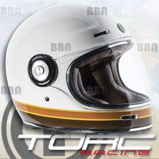 Torc T1 Retro Vintage Iso Bar Gloss White Fiberglass Full Face Motorcycle Helmet