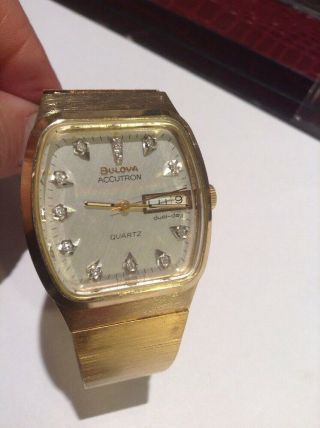 Vintage Bulova Accutron 10kt Gold Filled Mens Wristwatch 13 Diamond