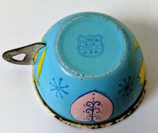 Vintage 1950 ' s J.  CHEIN Tin Lithographed Child ' s Miniature Tea Set Toy Playset 3