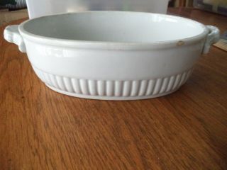 Vintage Antique Iron Stone China Warranted White Kitchen Oval Bowl With Handles