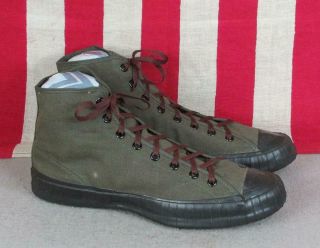 Vintage 1940s Us Army Od Canvas High Top Sneakers Military Gym Shoes Wwii Sz.  8