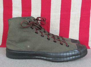 Vintage 1940s US Army OD Canvas High Top Sneakers Military Gym Shoes WWII Sz.  8 2