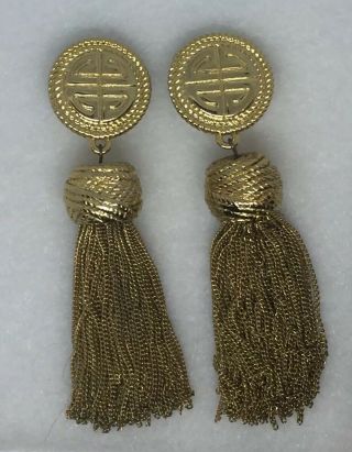 Authentic Givenchy 3.  5 Inches - Chain Tassel Logo Gold - Tone Earrings Statement