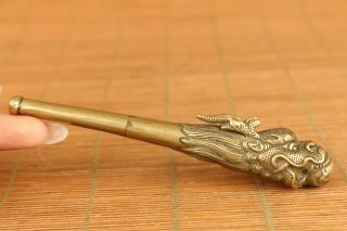 Chinese Old Copper Hand Carved Dragon Pipe Smoking Tool