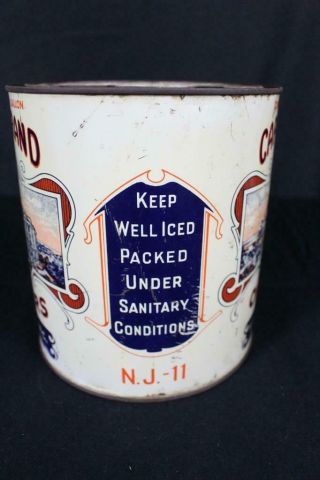 RARE 1 GALLON CAPITOL BRAND FF EAST CO MAURICE RIVER NJ OYSTER TIN LITHO CAN 3