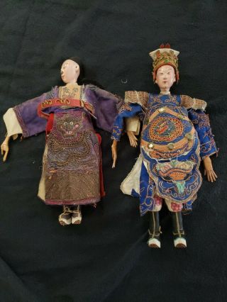 Vintage Carved Wood Wooden Oriental Chinese Opera Dolls