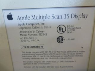 Apple Multiple Scan 15 CRT Display Monitor M2943 For Macintosh Mac Vintage 5