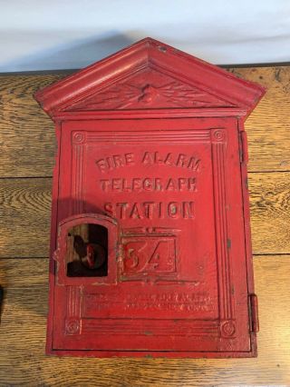 Antique Vintage Gamewell Fire Alarm Telegraph Station Box & Key