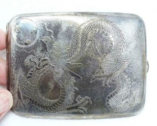 Antique Chinese Export C.  J.  Co Shanghai Dragon Sterling Dbl Sided Cigarette Case