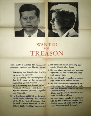 John F.  Kennedy,  Rare Wanted For Treason Vintage Poster,  1960 
