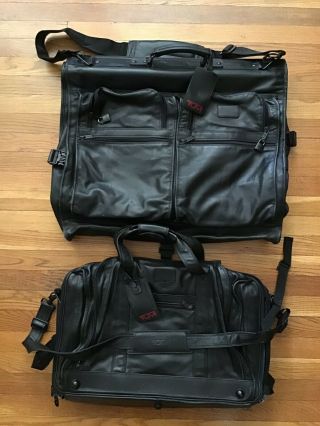 Vtg Tumi Black Napa Leather 2 Pc Luggage Set Garment & Duffel Carry - On Bag