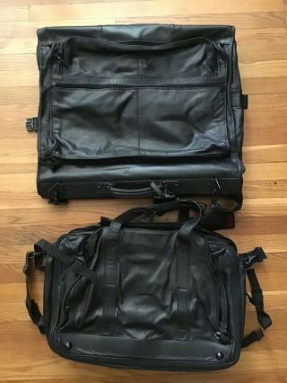Vtg Tumi Black Napa Leather 2 pc Luggage Set Garment & Duffel Carry - on Bag 2