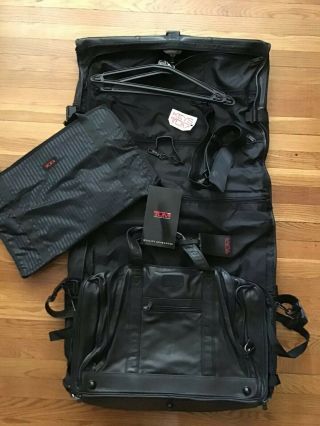 Vtg Tumi Black Napa Leather 2 pc Luggage Set Garment & Duffel Carry - on Bag 5