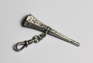 Rare Solid Silver Watch Fob Key Clasp Blood Stone Seal Engraved Arts And Crafts