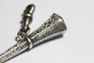 Rare solid silver watch fob key clasp blood stone seal engraved arts and crafts 4