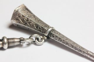Rare solid silver watch fob key clasp blood stone seal engraved arts and crafts 5